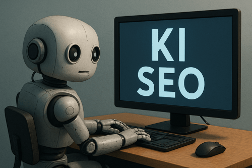 KI SEO: Roboter vor dem PC