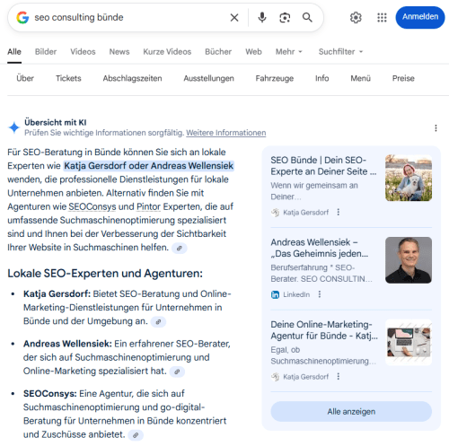 Lokaler KI-Treffer bei Google mit Netzwerk LinkedIn